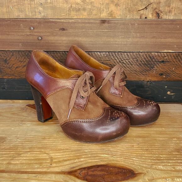 Chie Mihara Brown Leather Lace Up Oxford Platform Heel Women’sUS Size 8 / EU 39 - Picture 2 of 7